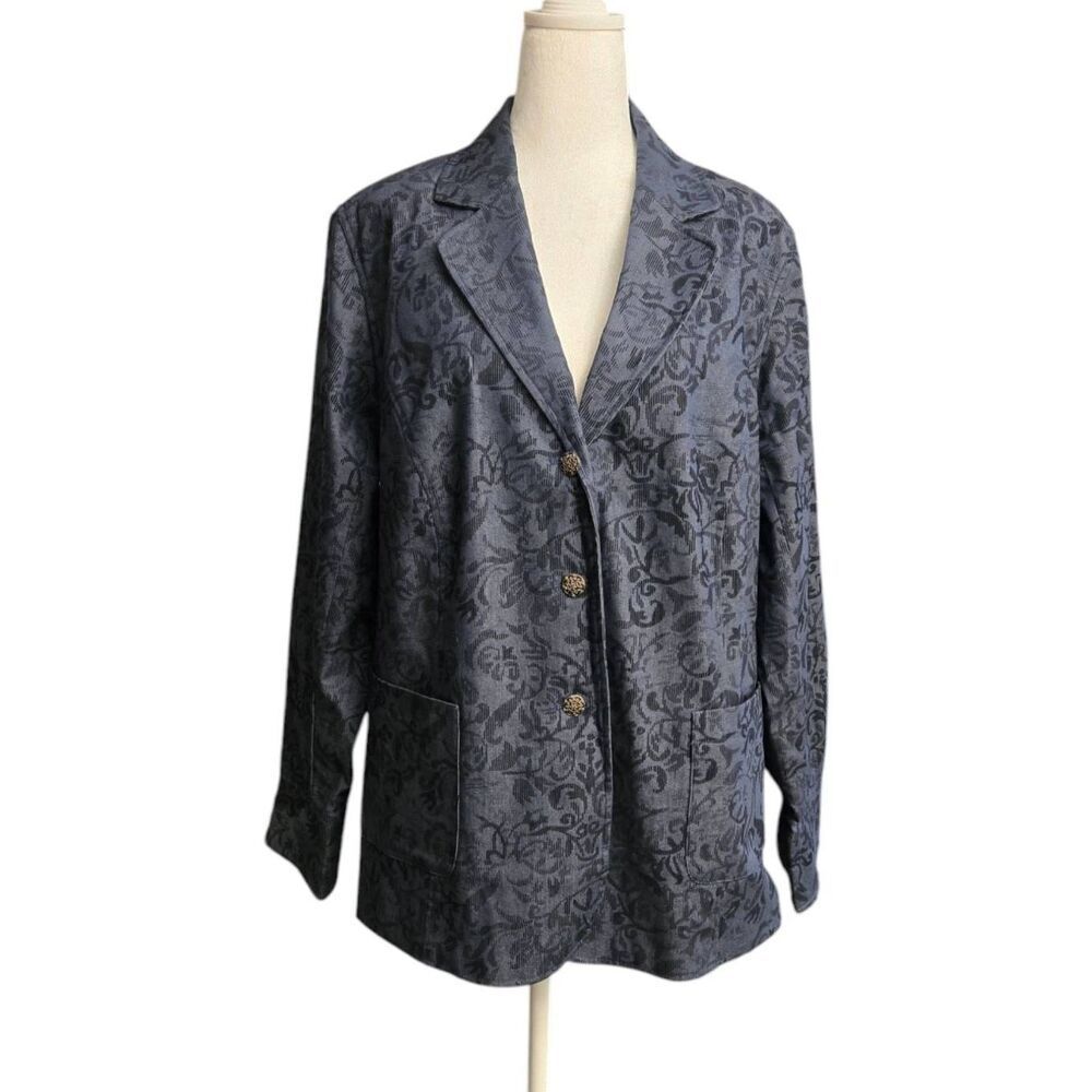 Susan Graver Women's Size XL Navy/Black Jacquard Blazer